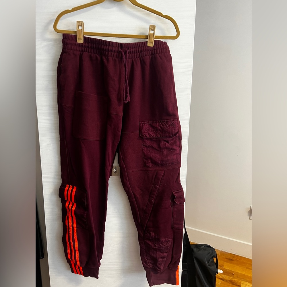 Adidas x Ivy Park Burgundy Joggers with Orange Stripes